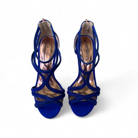 Ted Baker Royal Blue Strappy Heels Fold Bottoms Closed Heel With Zipper 37.5/7.5 - Picture 1 of 8